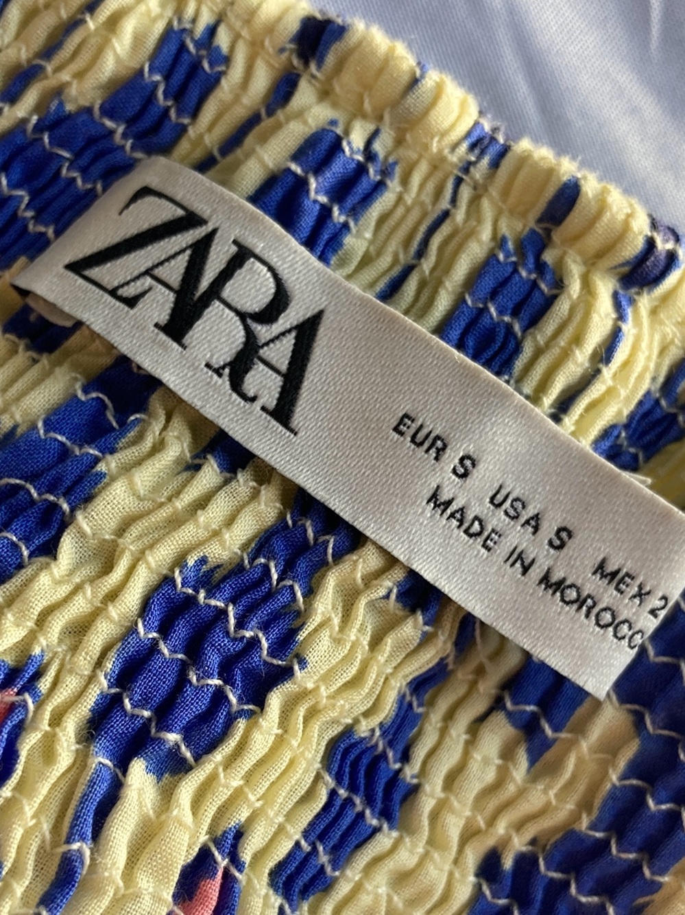 Graphic 100% Cotton Blue & Pink Patterned Puff-Sleeve Maxi Dress | Zara - Picture 9 of 15
